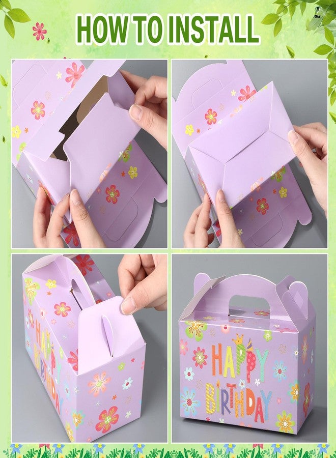 Capoda 12 Pcs Happy Birthday Party Favor Treat Boxes Colorful Flower Gable Gift Boxes Paper Goodie Snack Candy Box with Handle Gift Wrapping for Party Supplies 6 x 3.5 x 3.5 Inch (Happy Birthday) - Image 5